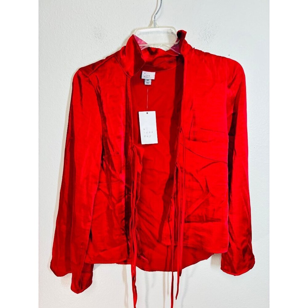 NWT A New Day Blouse Top Boho Renaissance Tie Front Closure Red Size XS